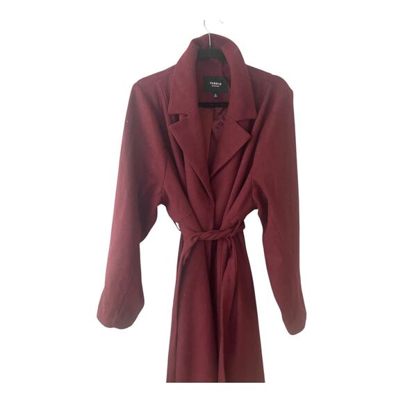 Torrid Trench Coat 3X Burgundy Red Wool Blend Tie Waist Jacket Long Plus - Picture 7 of 7